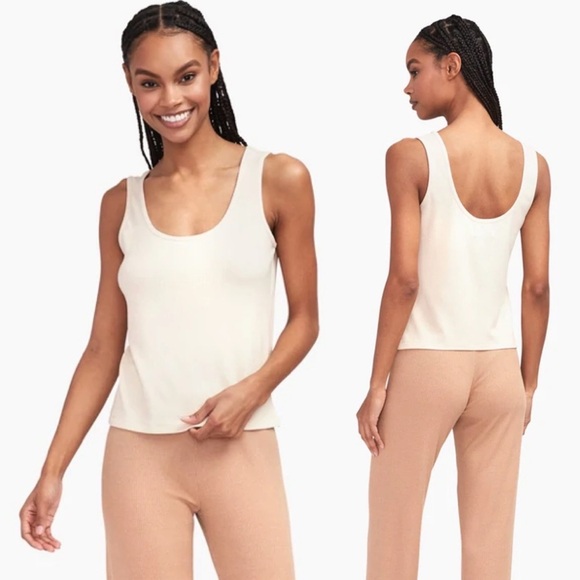 NWT Nadaam Ribbed Lightweight Tank Cashmere Blend Linen Cream Scoop Neck Small - Picture 1 of 6